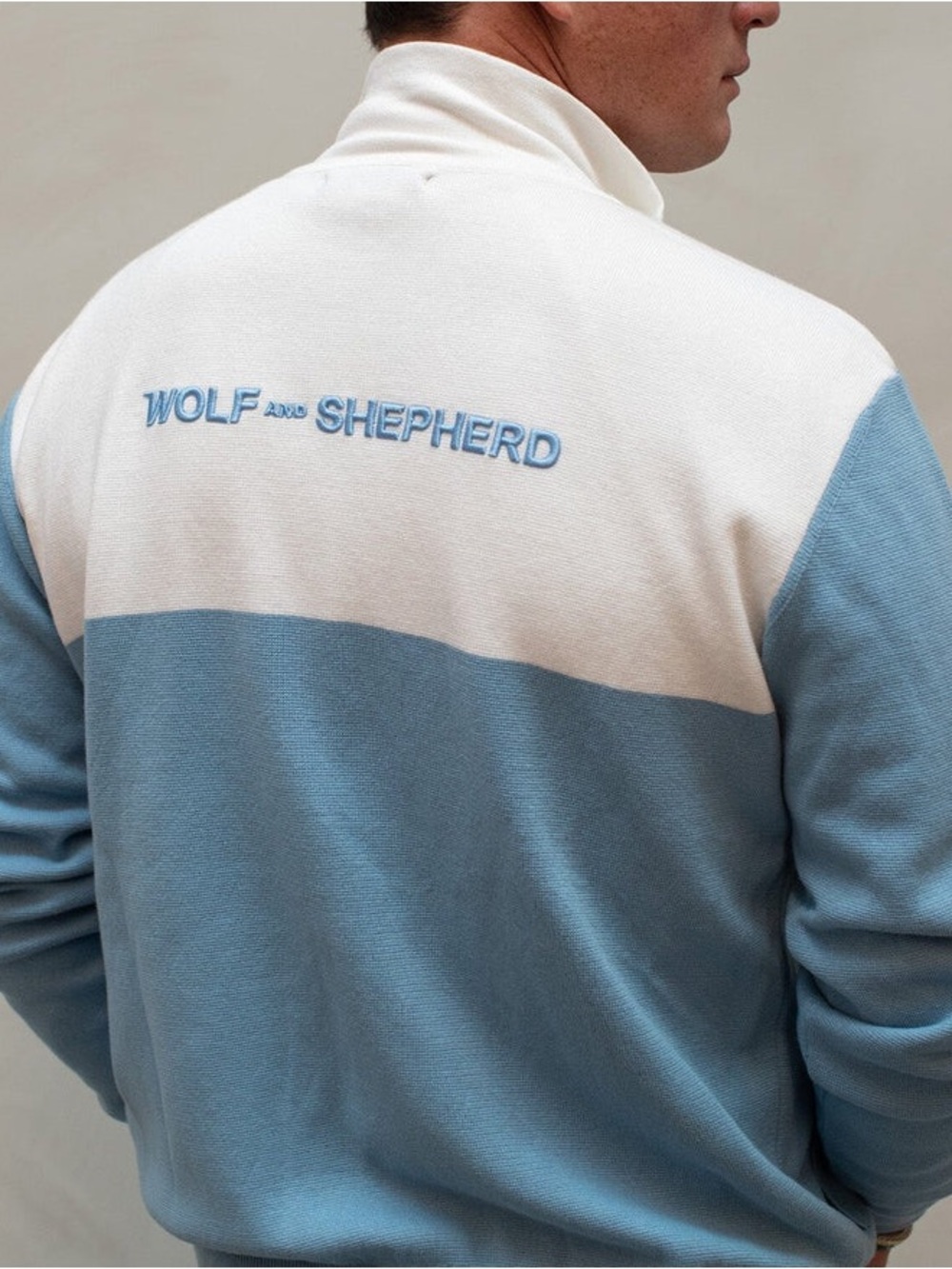 NWT Wolf and Shepherd 100% Cotton Track Jacket - Cream & Light Blue - Size Large